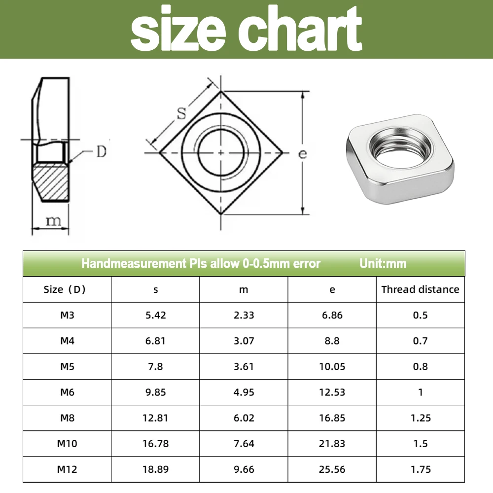 DIN562 THIN Nut M3 M4 M5 M6 M8 M10 M12  A2 STAINLESS STEEL SQUARE THIN NUTS 5-50pcs image 2