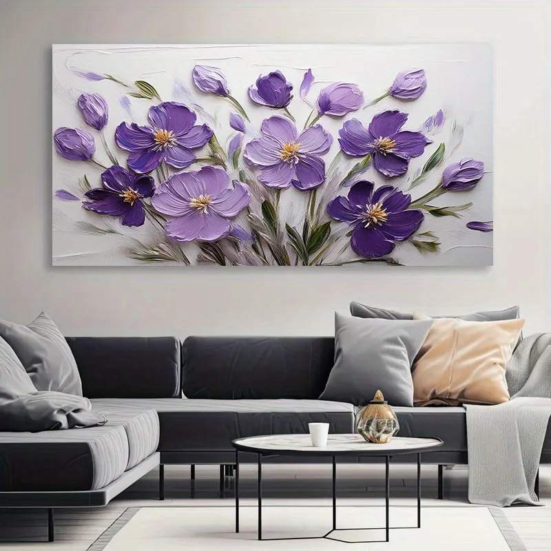 

Frameless Modern Abstract Purple Floral Canvas Art - 23.62x47.24 Inch, Vibrant Decor for Living Room, Bedroom & Hallway