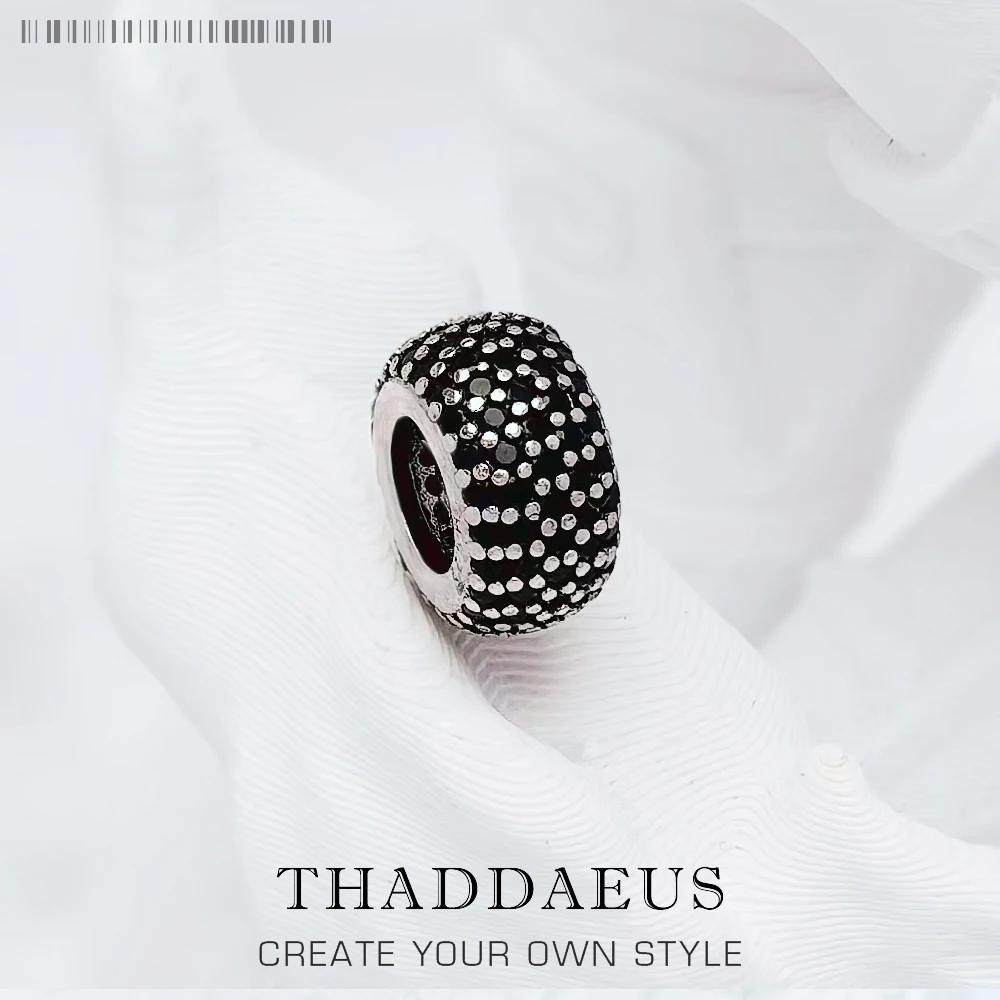 

Beads Charms Black Zircon Pave 925 Sterling Silver Jewelry Accessories Vintge Gift For Women & Men