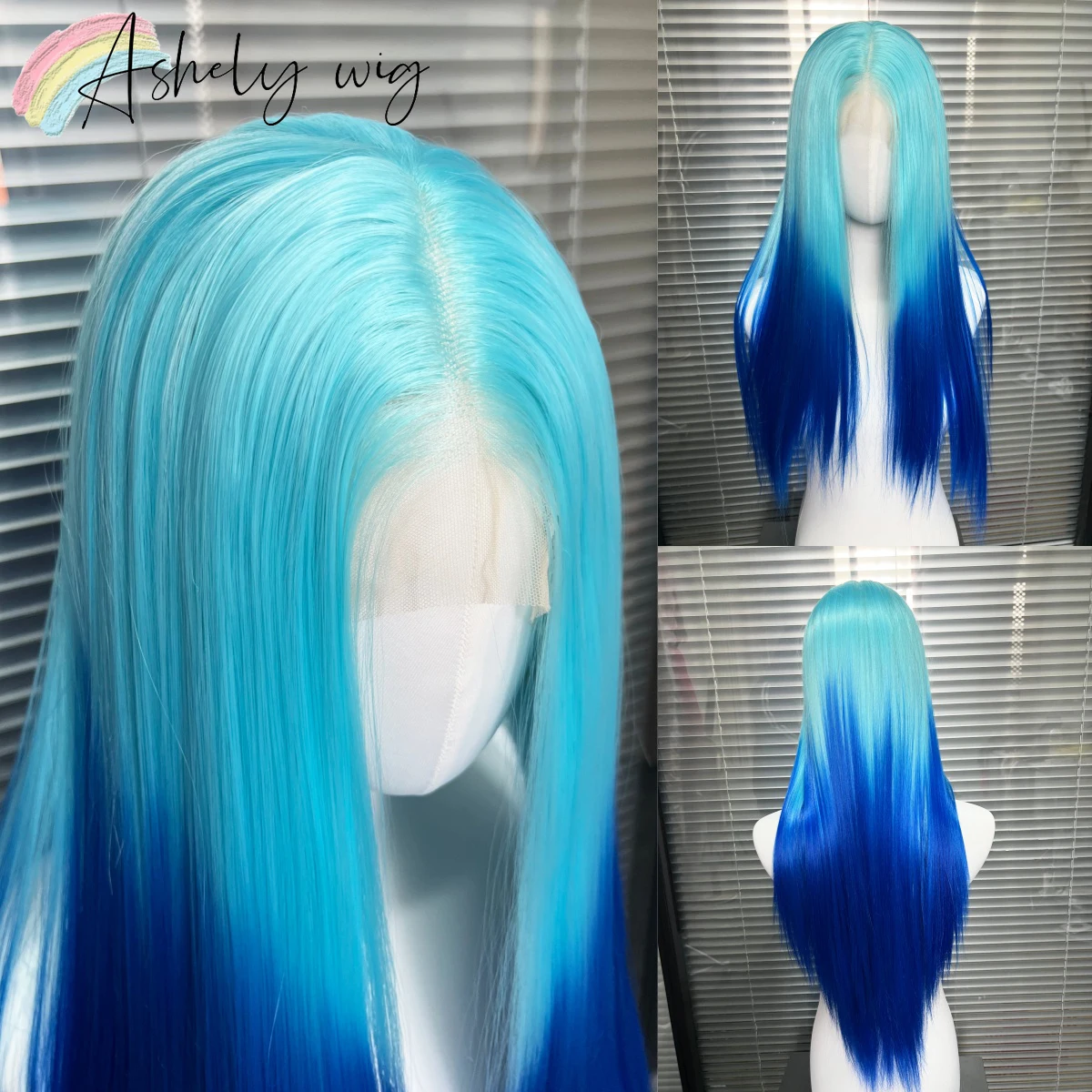 

Ombre Blue Wig For Women 13*4 HD Lace Front Wig High Quailty 26inches Long Straight Hair Wigs Synthetic Lace Wigs for Cosplay