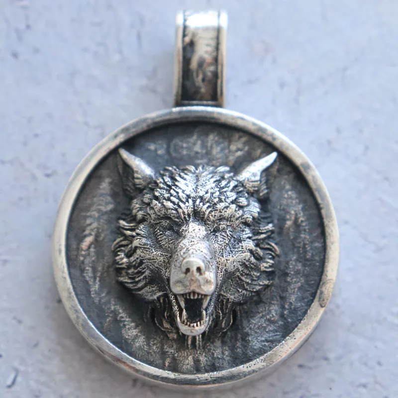 

34g 3D Wild American Gray Wolf Amulet Vintage Jewelry For Men 34g Pendant Customized 925 SOLID STERLING Silver Black Gold