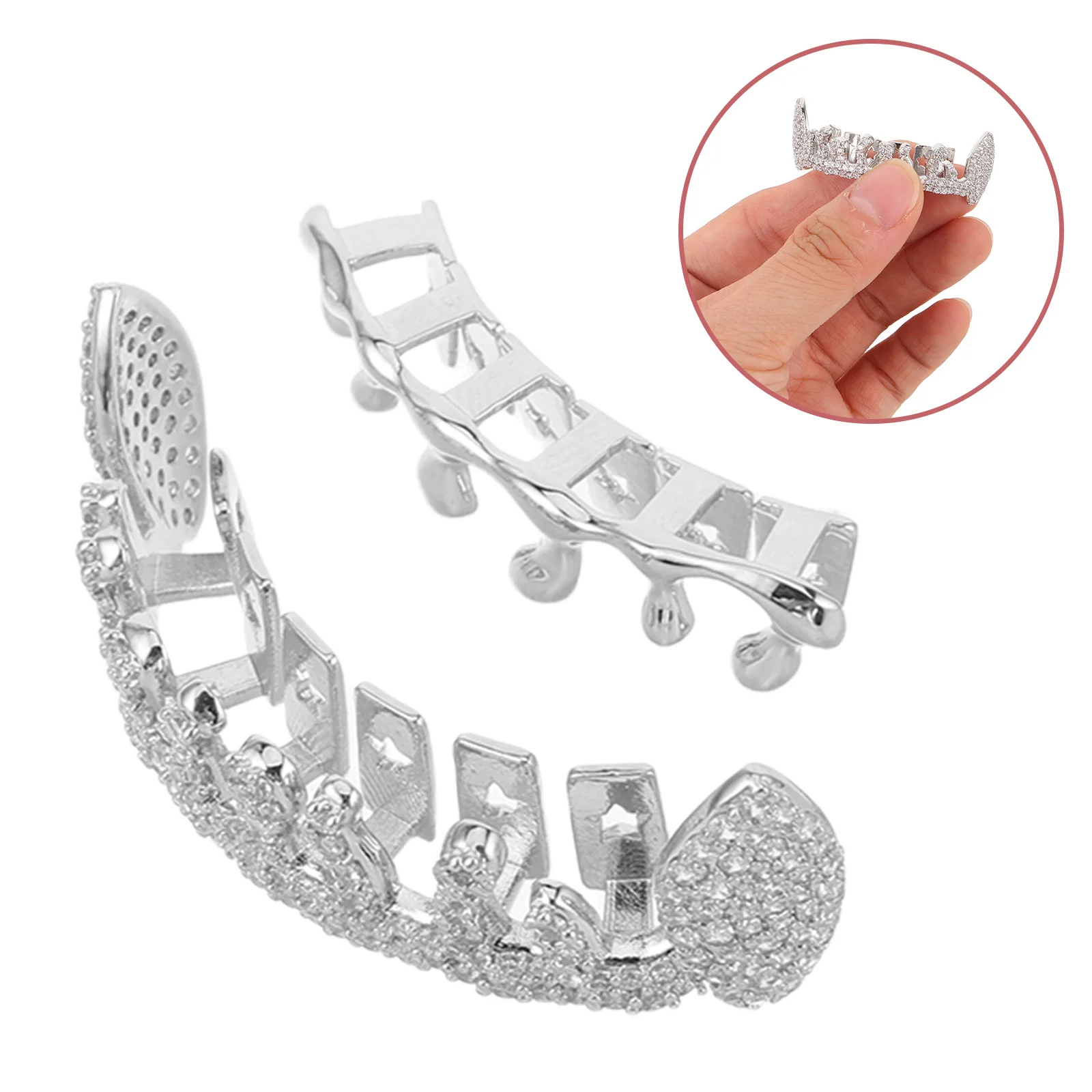 

2Pcs Hip Hop Teeth Grill Irregular Metal Front Tooth Cap Fake Grills Jewelry for Men Women Street Style Cosplay