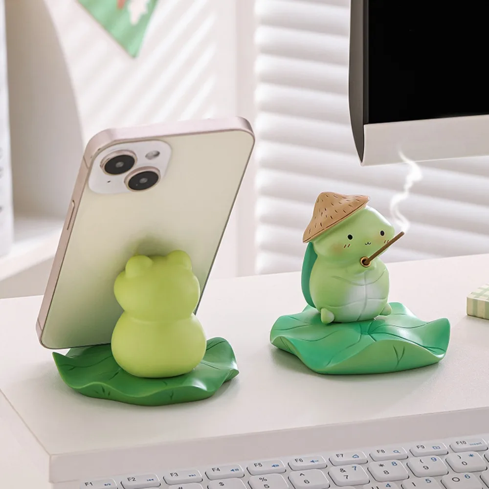 Animal Figurines Frog Mobile Phone Stand Desk Decor Cartoon Frog Mobile Phone Holder Cute Creative Frog Model Toy Ornament