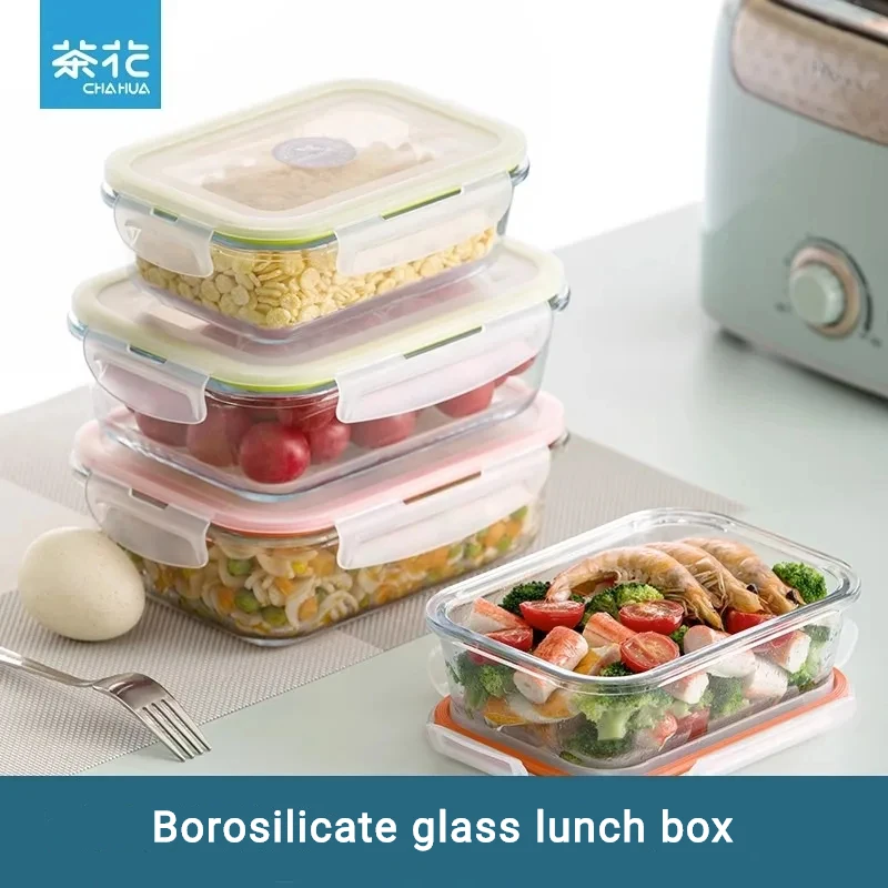 

Chahua Glass Lunch Box Glass Food Storage Container Food Side Dish Container Sealed Fresh-keeping Storage Microwave Heating