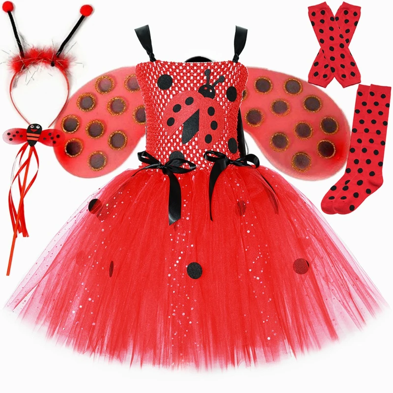 

Baby Girls for Fairy Ladybird Costumes Lady Beetle Fancy Tutu Dress for Kids Christmas Halloween Wings Outfit New Years Clothes