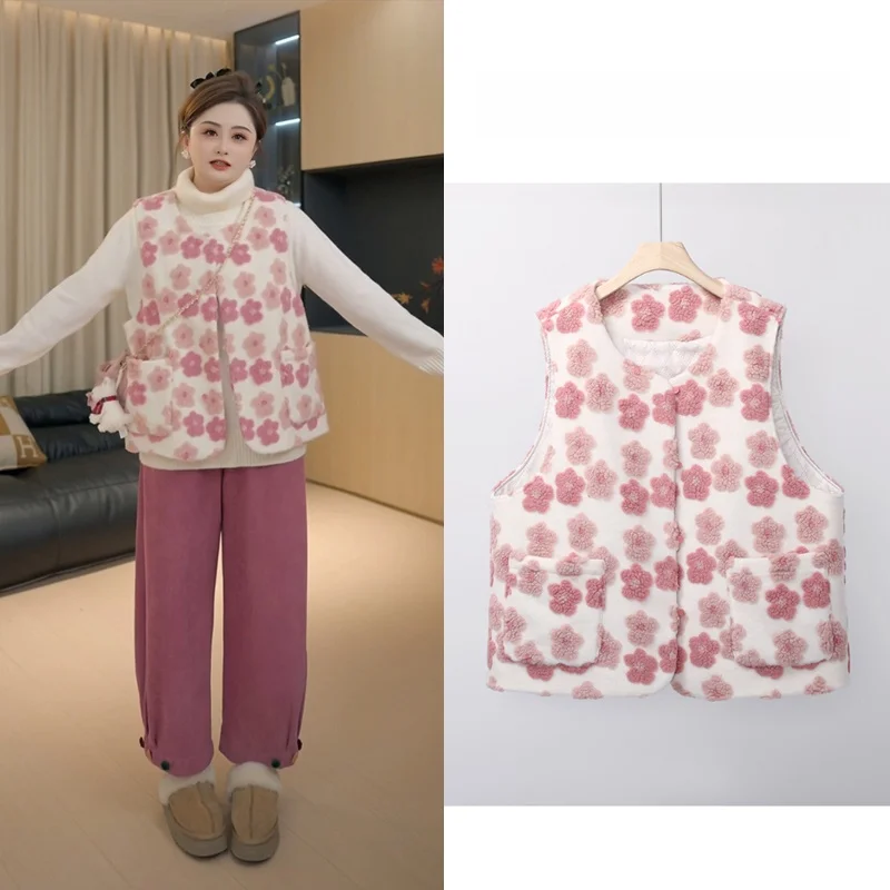 

Pang Jia Jia Thiened Хлопковый жилет из овечьего меха Женская зимняя новая верхняя одежда с вышивкой круглый Ne ort Length Полиэстер ...