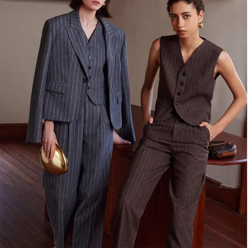 Ensemble blazer et pantalon pour femme, ensemble 3 pièces, haut de gamme, élégant, affaires, travail, manteau pour femme, pantalon personnalisé, automne, hiver, 2023