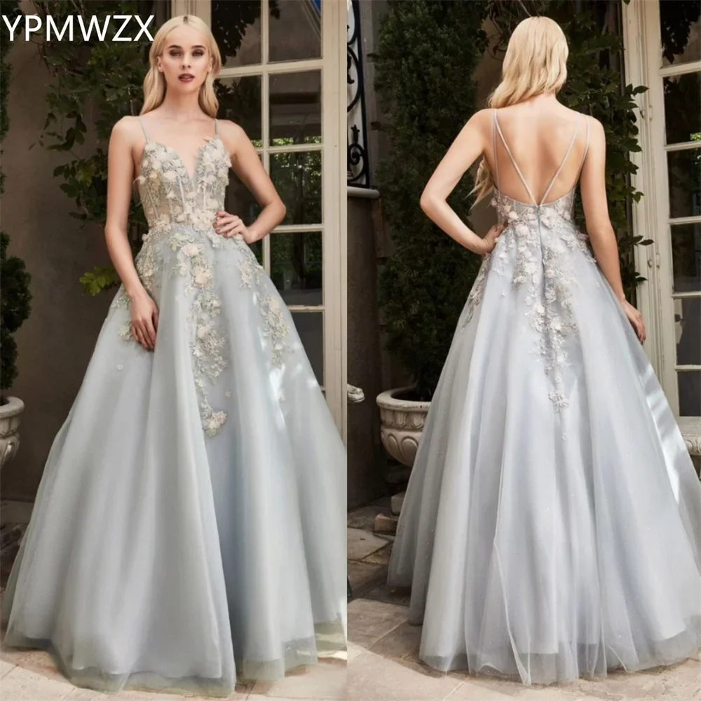 

Customized Formal Dress Women Party Occasion YPMWZX Spaghetti Strap Ball Floor Length Skirts Open Back Draped Applique Bespoke