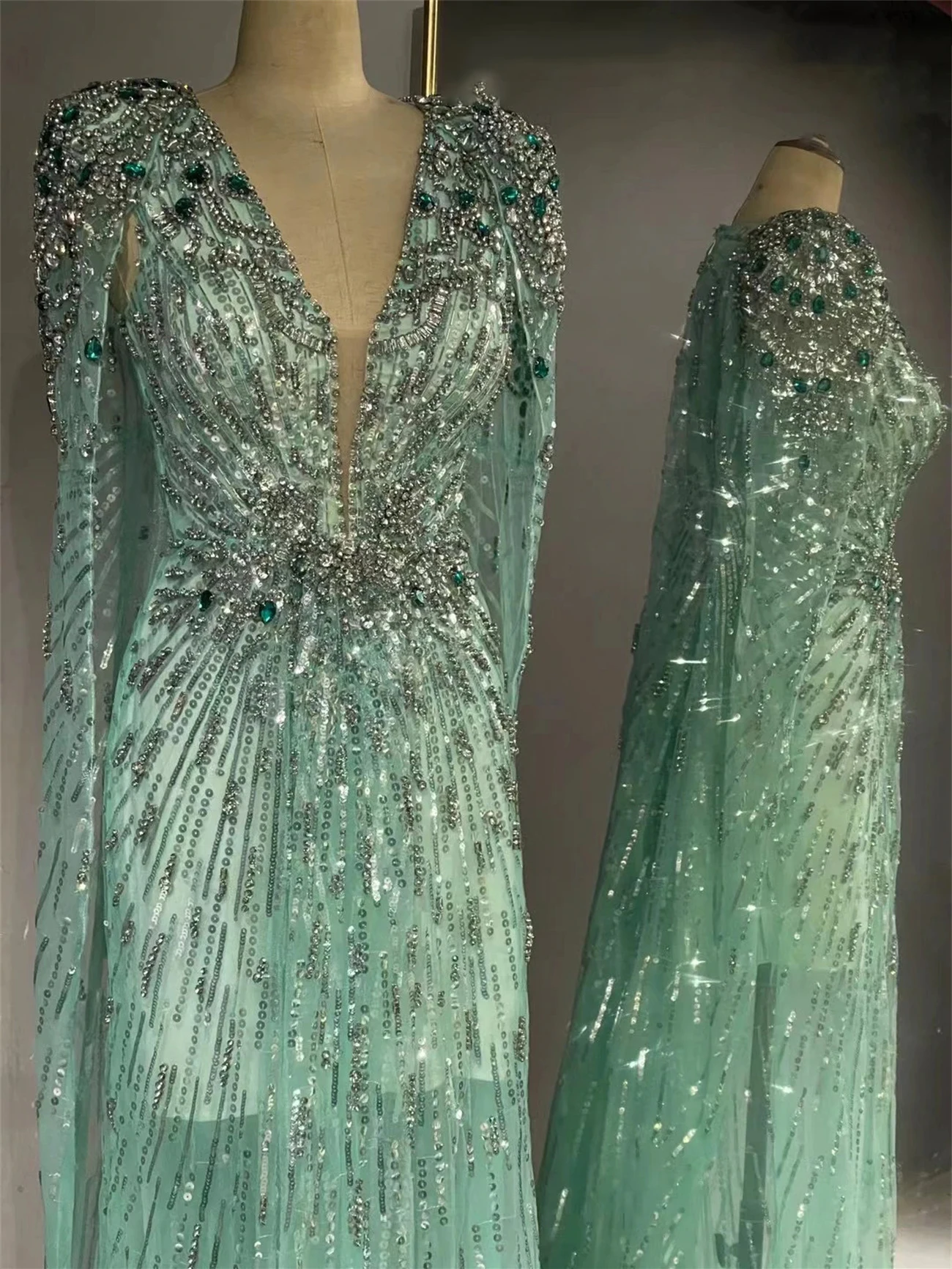 Celebrity Dresses Stage Prom Party Formal Occasion Green Gemstone Diamond Sequins Luxury Sexy Elegant 2023 Applique Embroidery