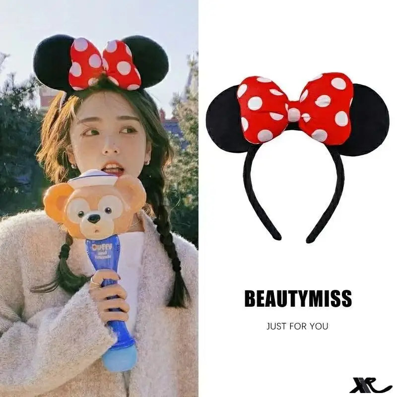 

Disney Mickey Mouse Ear Headband Amusement Park Hair Hoop Fish Scale Sequin Mesh Party Headwear Girl Toy Birthday