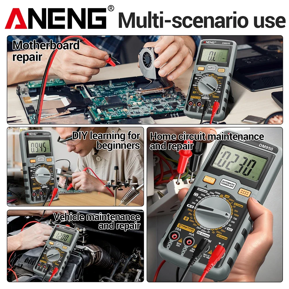 Digital Multimeter Multifunctional Professional Tester ANENG DM950 1999 Count AC DC Voltage Current HFE Transistor Detector Tool