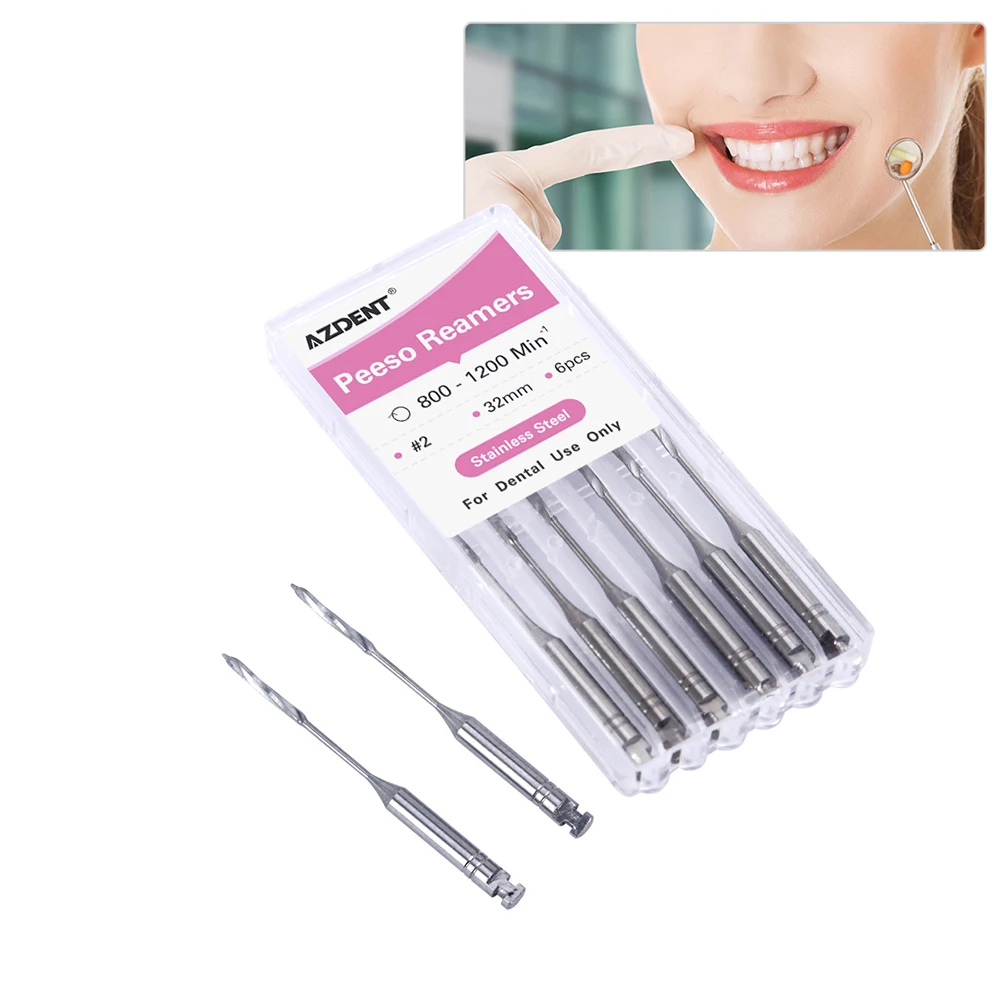 AZDENT-Lime endodontique dentaire, alésoirs Peeso, portes de limes Endo, foret dden fœtal 32mm #1-6 #2, acier inoxydable, boîte de 6 pièces