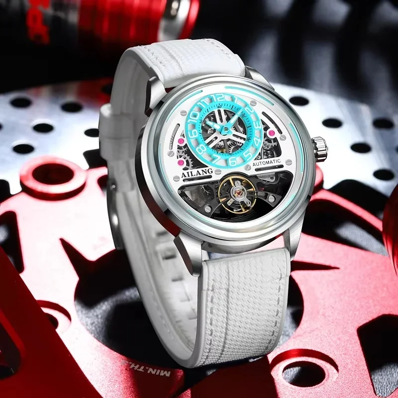 AILANG 8853 Men's Black Skeleton Tourbillon Automatic Mechanical Watch, Unique Hollow Out Design, Waterproof Wristwatch, Reloj H