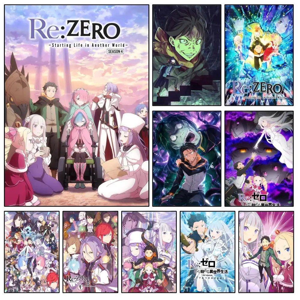 Affiche Anime R-ReZERO Starting Life Subaru Rem, imperméable, HD, moderne, à coller, décoration murale, chambre à coucher, salon, dortoir, bureau