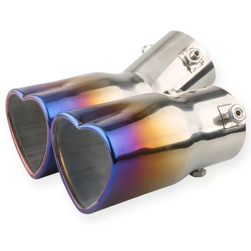 

2024New style heart shape exhaust tip curve thicken universal tail throat exhaust silencing stainless exhaust muffler tuning