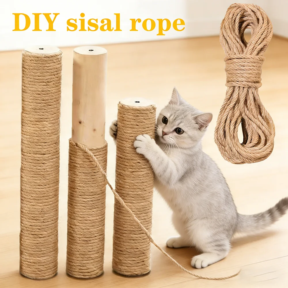 Corde en sisal DIY de 50 m pour arbre à chat, poteau à gratter, jouet, structure d'escalade pour chat, corde de remplacement pour aiguiser les griffes du chat