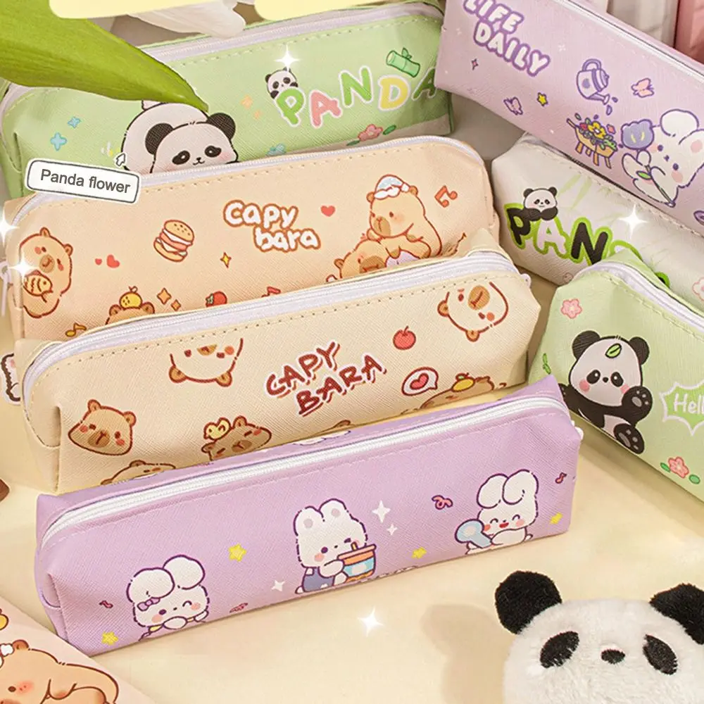 

New Canvas Capybara Pencil Bag Cute Cartoon Panda Pencil Cases Rabbit Large Capacity Stationery Box