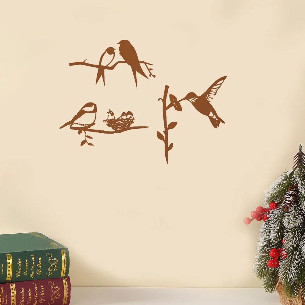 3 Pieces of Enchanting Metal Bird Wall Art - Branch-Borne Birds for Home’s Natural Splendor