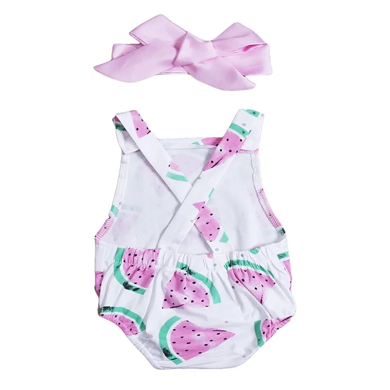 Baby Mädchen Rosa Wassermelonen-Print Strampler Säugling Rüschen-Body mit Stirnband Neugeborenen Rotes Wassermelonen-Karnevalskostüm – Detail 6