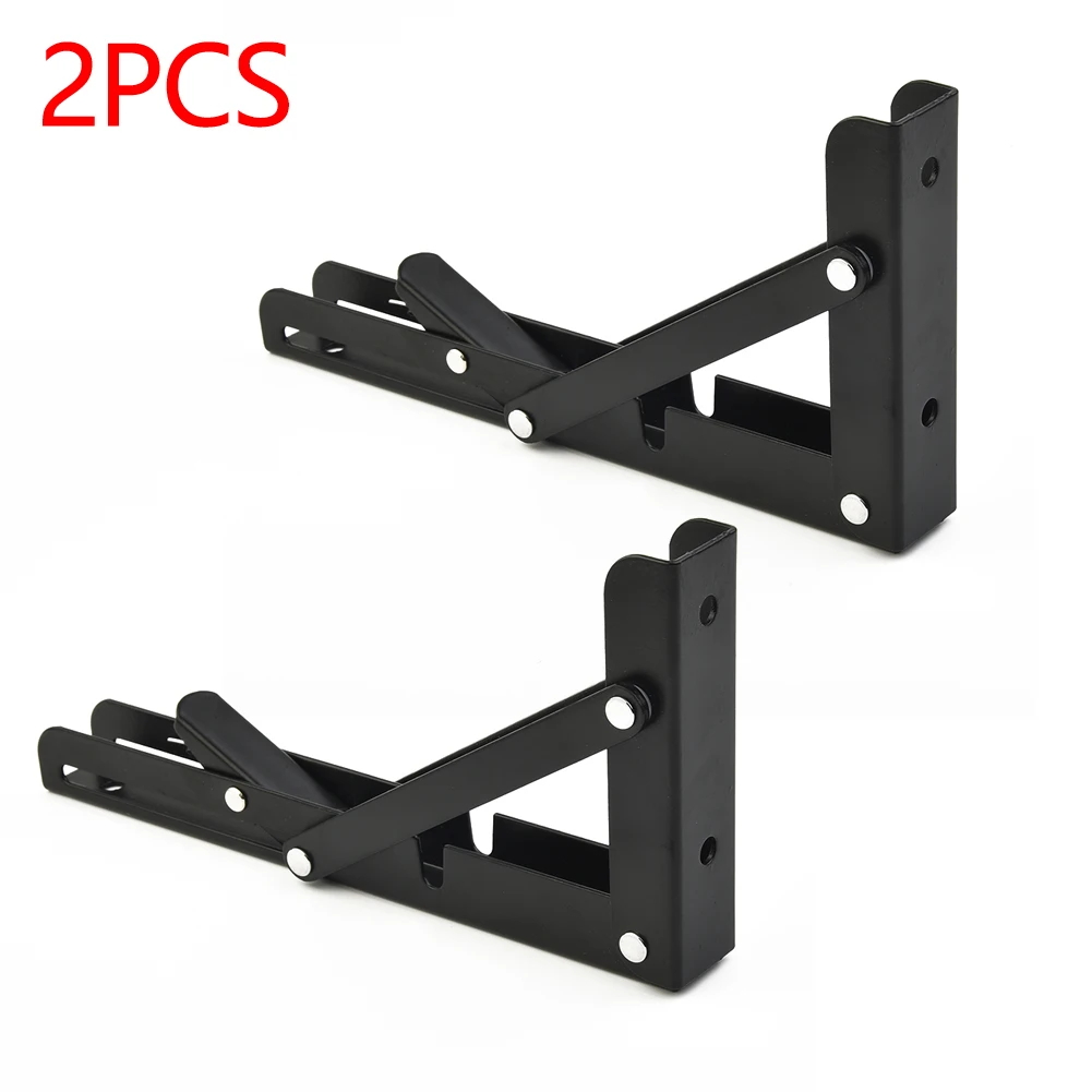 2 Pack Black Folding Shelf Bracket Heavy Duty White Collapsible Shelf Bracket Hardware For Table Work RV Car Saving Space