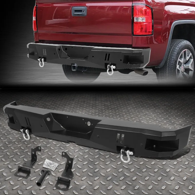 

US FOR 2014 2015 2016 2017 2018 SILVERADO SIERRA REAR HEAVY DUTY STEEL STEP BUMPER FACE BAR W/D-RINGS