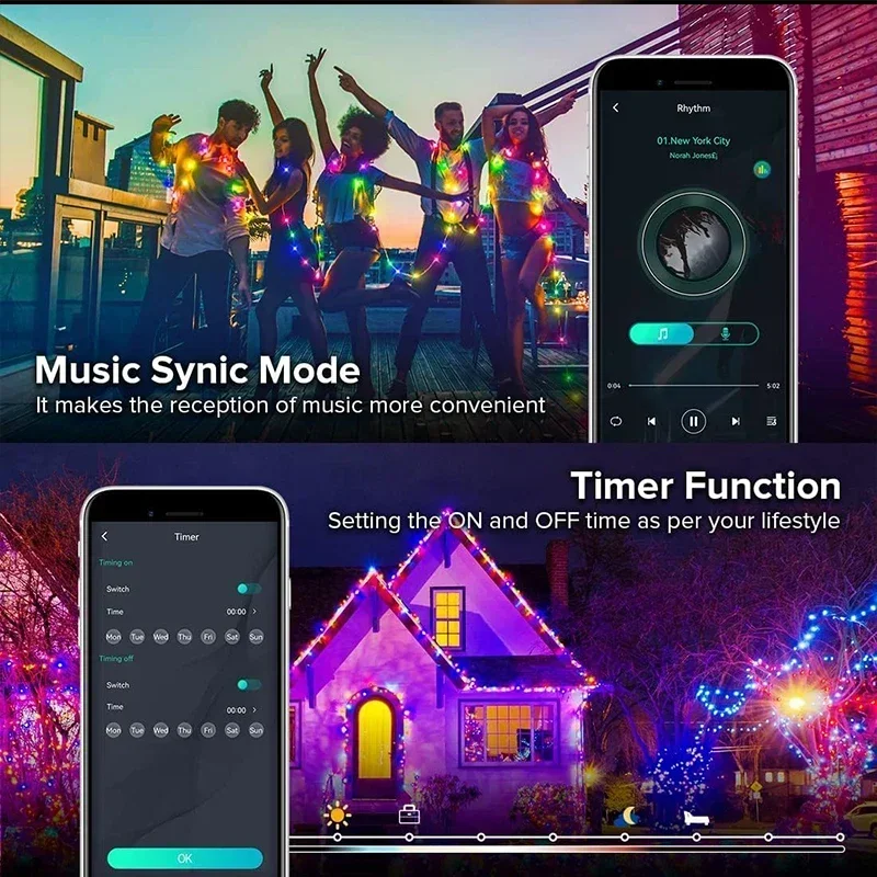الذكية LED الجنية أضواء RGB سلك سلسلة أضواء App التحكم عن بعد USB بالطاقة الموسيقى مزامنة لحفلات الزفاف في الهواء الطلق ديكور المنزل