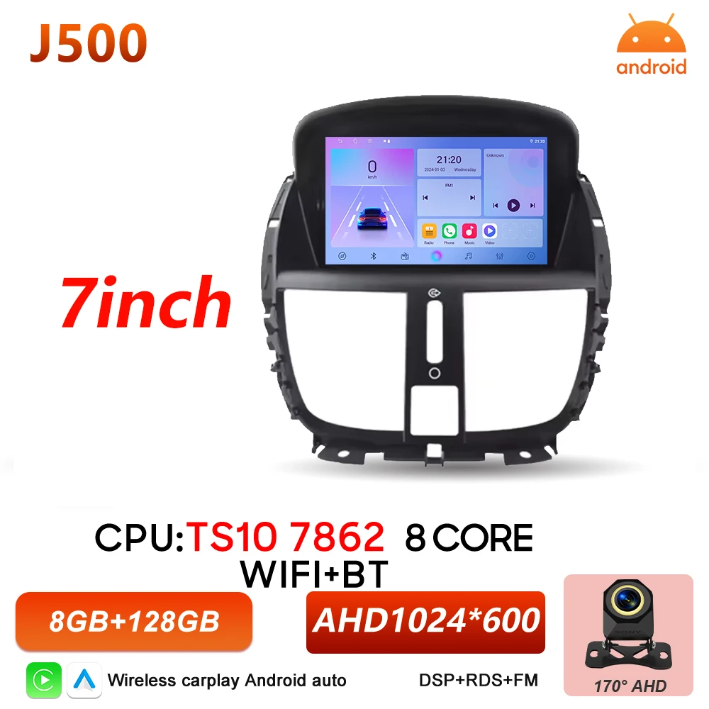 Android 16 Auto autoradio voor Peugeot 206+ 207 207CC 2006 - 2015 Carplay multimediaspeler GPS navigatie DSP autoradio scherm