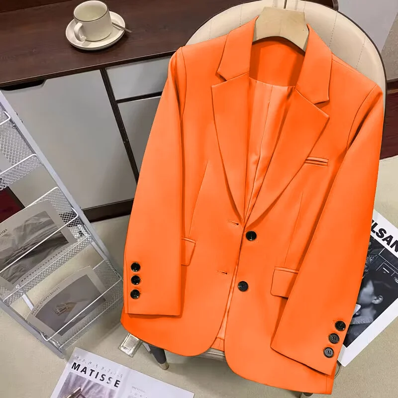 

Orange Red Loose Women's Small Suit Jacket Spring Autumn New Style Korean Version Commute Style Regular Thickness Polyester F...