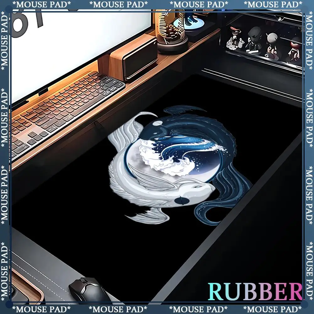 ゲーミングマウスパッド鯉太一陰陽魚中立テーブルマットコンピュータマウスパッド会社ビッグ 100 × 50 センチメートル大型ゲーマー teclado デスクマット