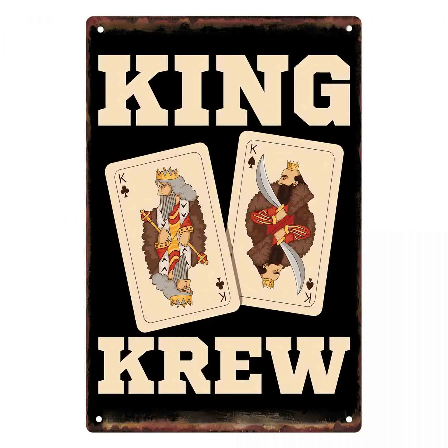 2D плоская металлическая табличка на стену (1 шт.) «King Krew Playing Cards» для декора дома, кафе, гаража, спальни, веранды и сада