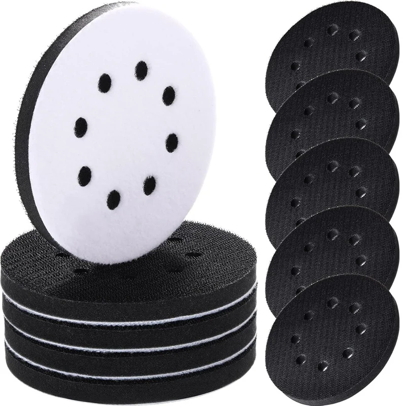 Y51A-10 Pcs Soft Density Interface Pads 5Inch 8 Holes Hook And Loop Sponge Cushion Buffer Backing Pad Sanding Interface Pad