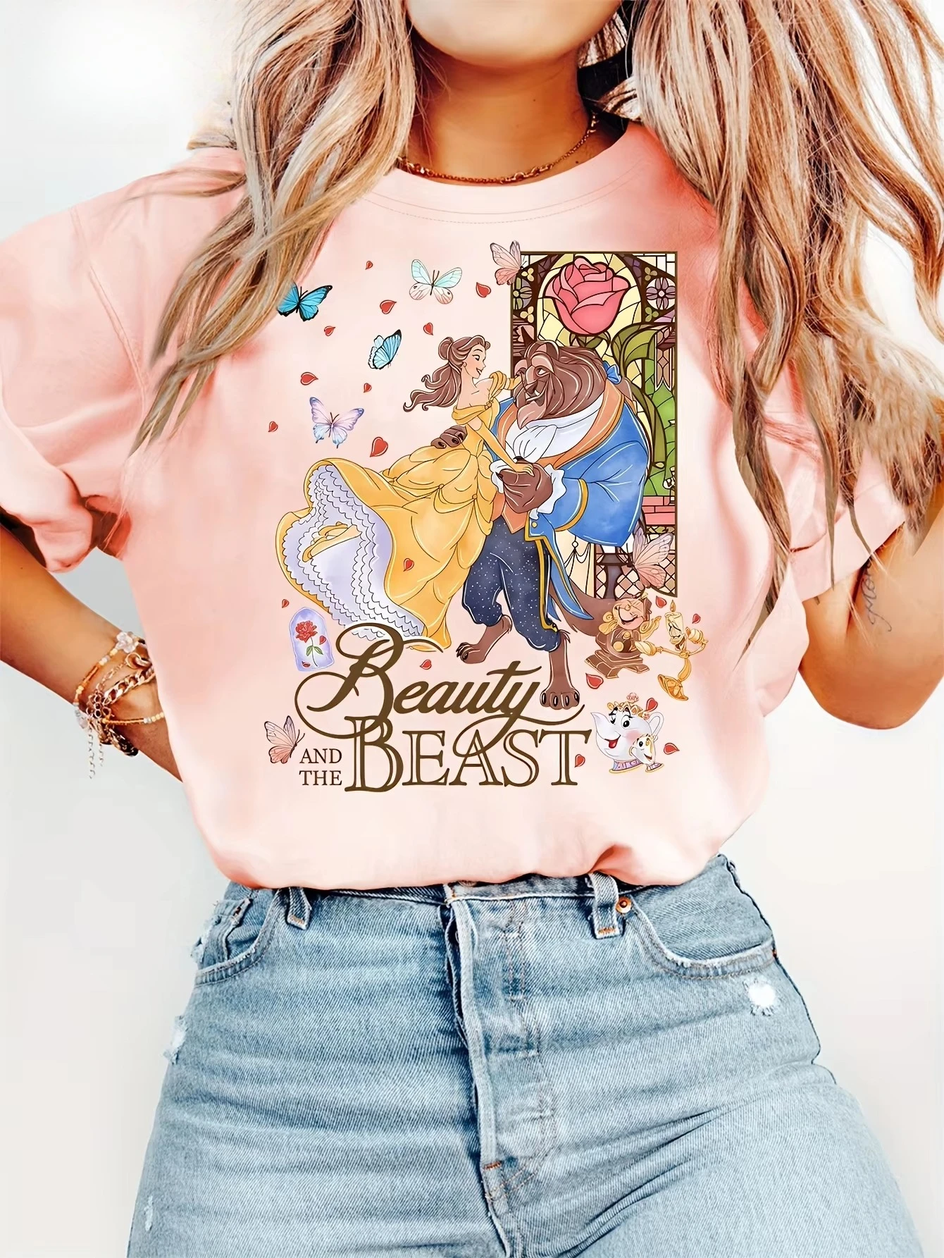 

Футболка Disney Beauty and The Beast Belle Princess Dance, винтажная женская хлопковая футболка с короткими рукавами и круглым вырезом, повседневная модная футболка Ins