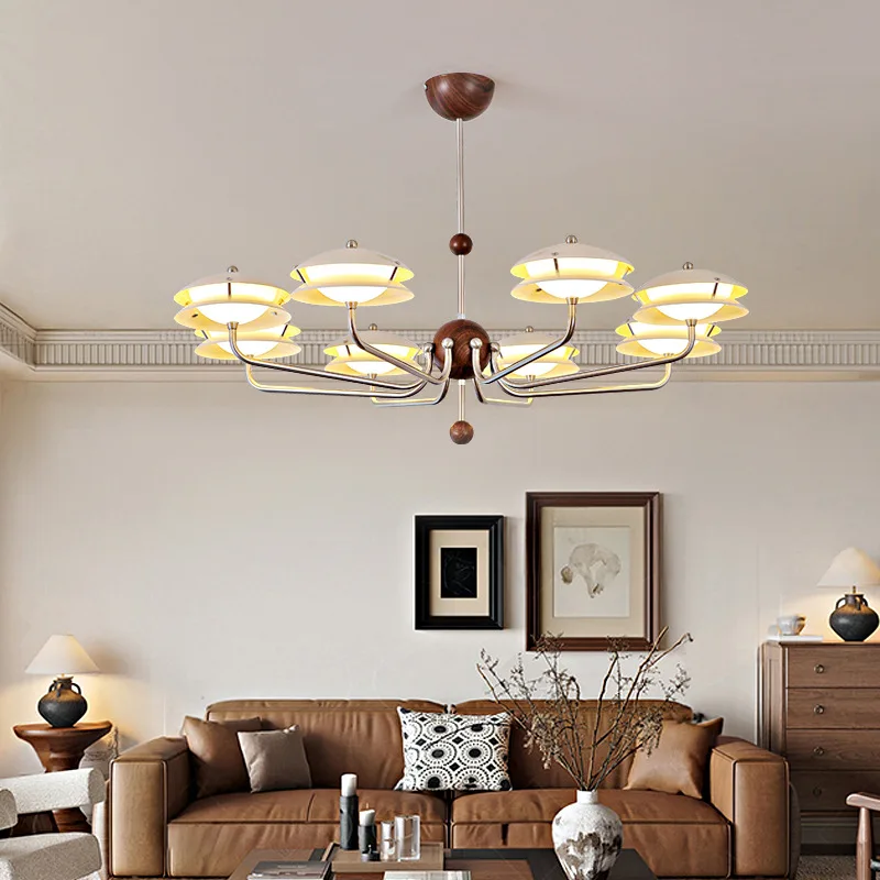 

Living room chandelier star track flying saucer French retro style hall led walnut color medieval restaurant designer lamp