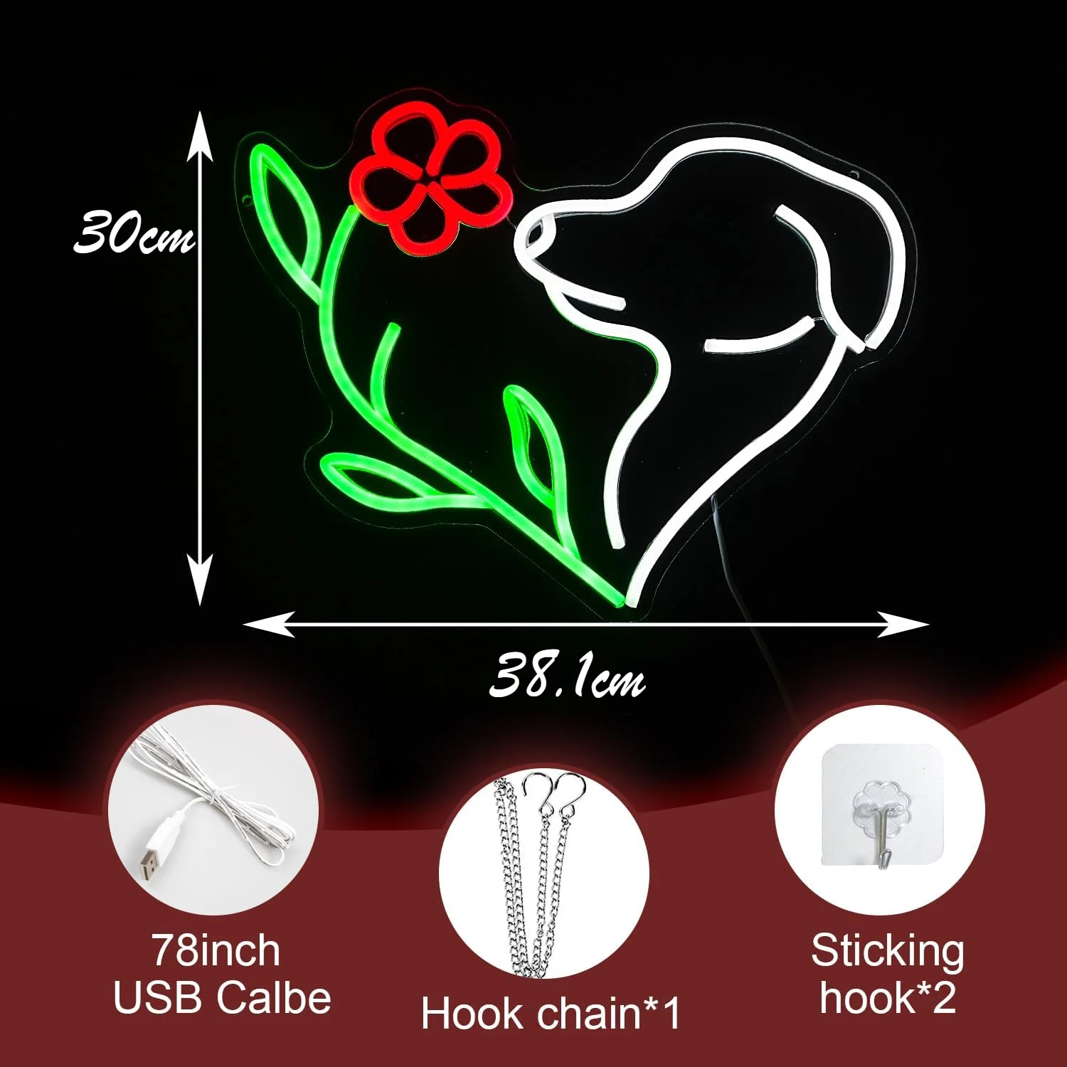 Cute Dog And Flower Neon Light Sign dimmerabile LED Neon Sign per Wall Decor Room Party Pet Shop Club Bar Decor compleanno Art Gift