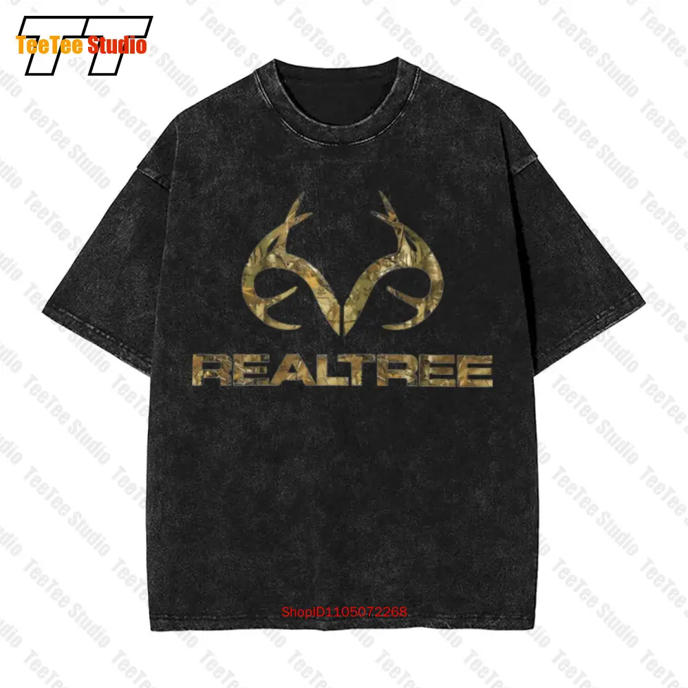Realtree Herren-T-Shirt aus 100 % Baumwolle, Vintage-Stil, übergroß, Schwarz mit Camo-Logo. Wählen Sie die Größe DUHY