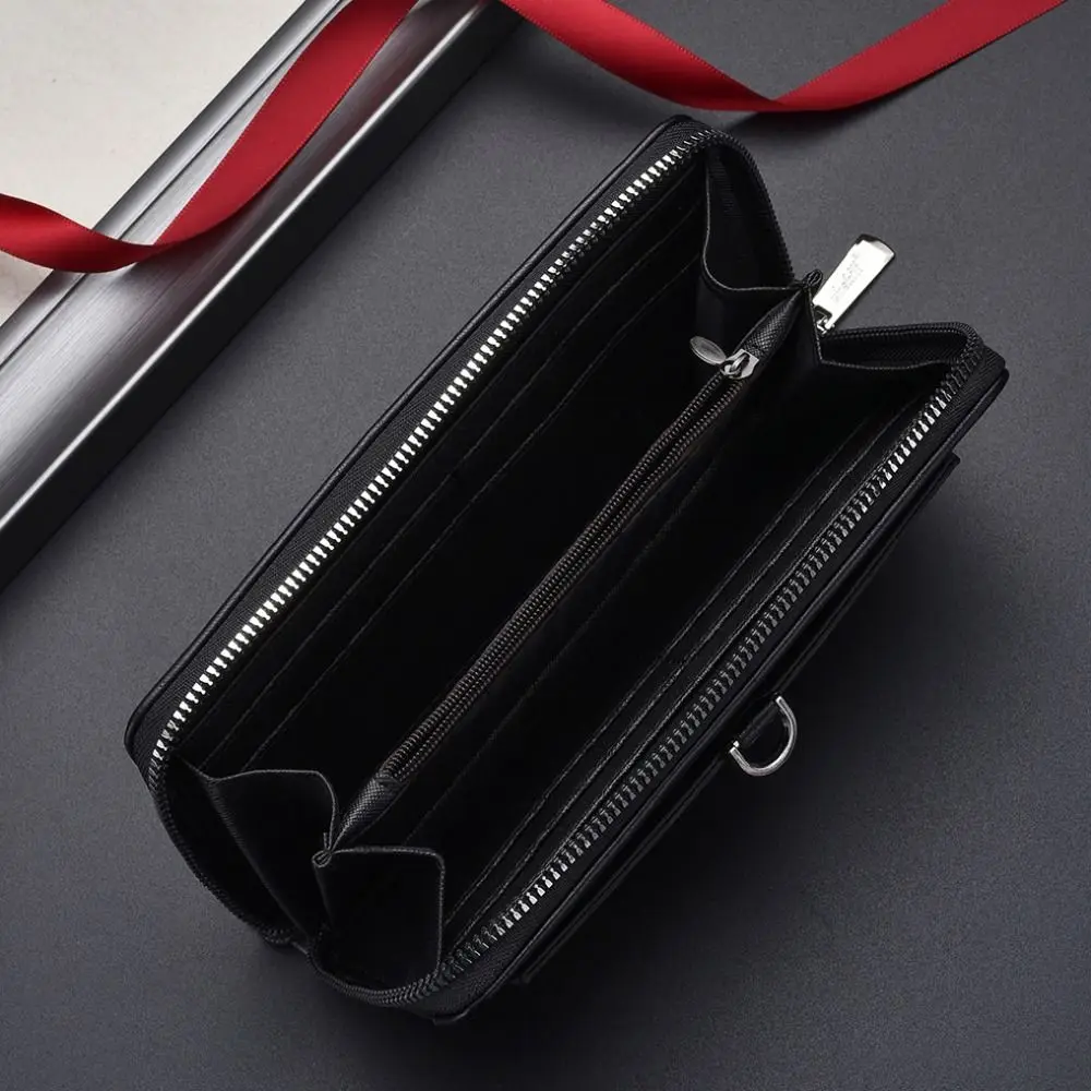 أنيقة محفظة الرجال محفظة من البولي يوريثان سعة كبيرة سستة محفظة طويلة بطاقة العلامة التجارية محفظة نسائية للعملات المعدنية الأعمال حقيبة صغيرة السفر #2