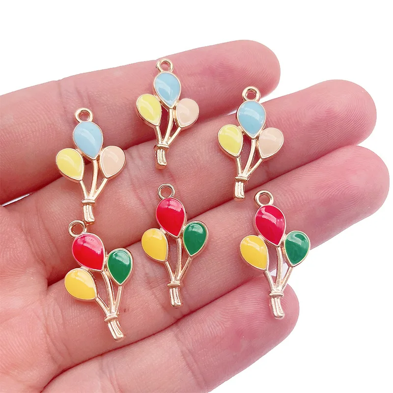 20 pcs/lot Fashion Gold Alloy Enamel Color Balloon Pendant Accessories Charms for Women, Earrings/Necklace Handmade DIY Jewelry