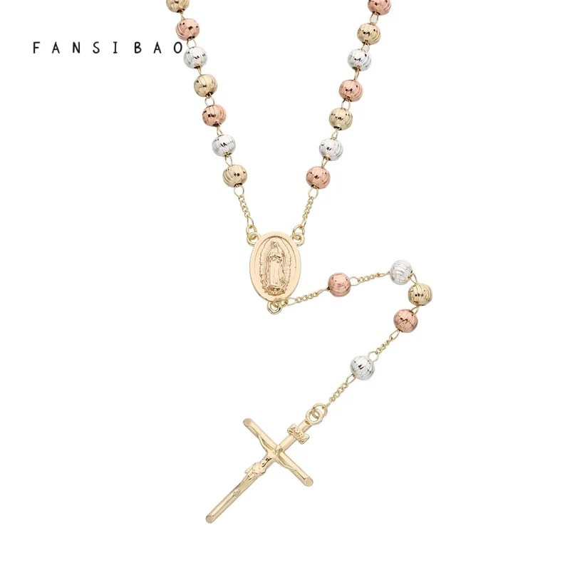 FanSibao Customized Jewelry Maria Theme Three Color Watermelon Pattern Cross Pendant Necklace Fashionable Versatile