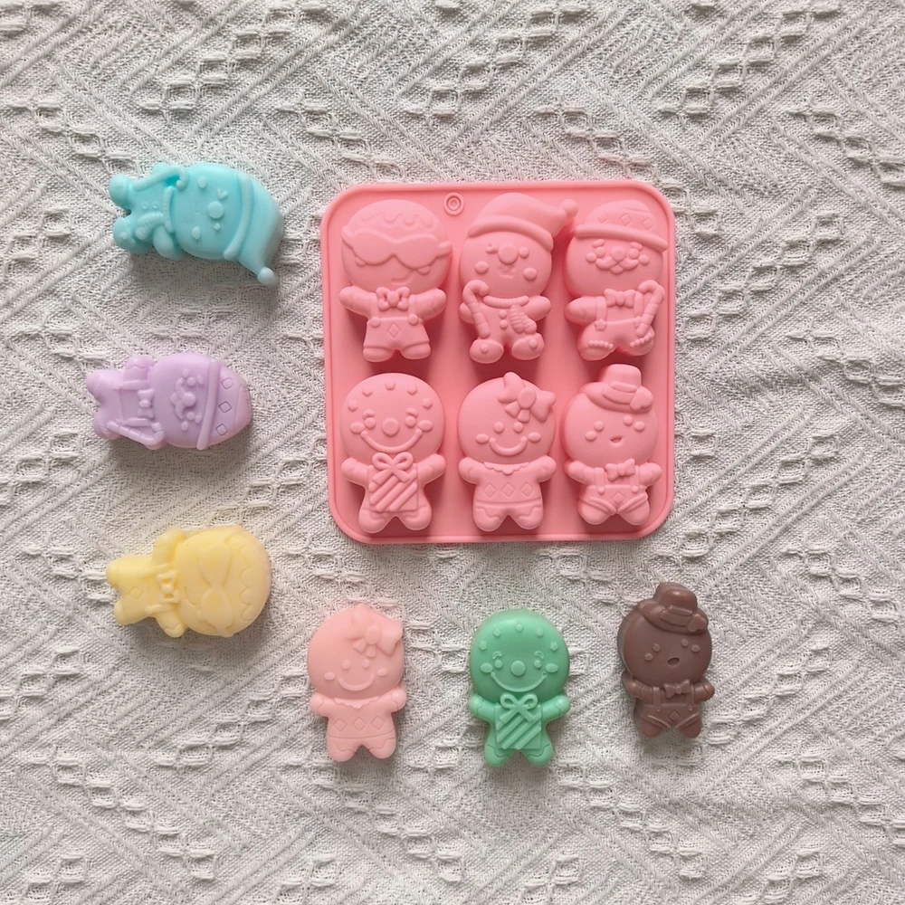 1pc 6-cavity gingerbread human shaped silicone cake baking tray, suitable for bread, DIY non stick baking molds