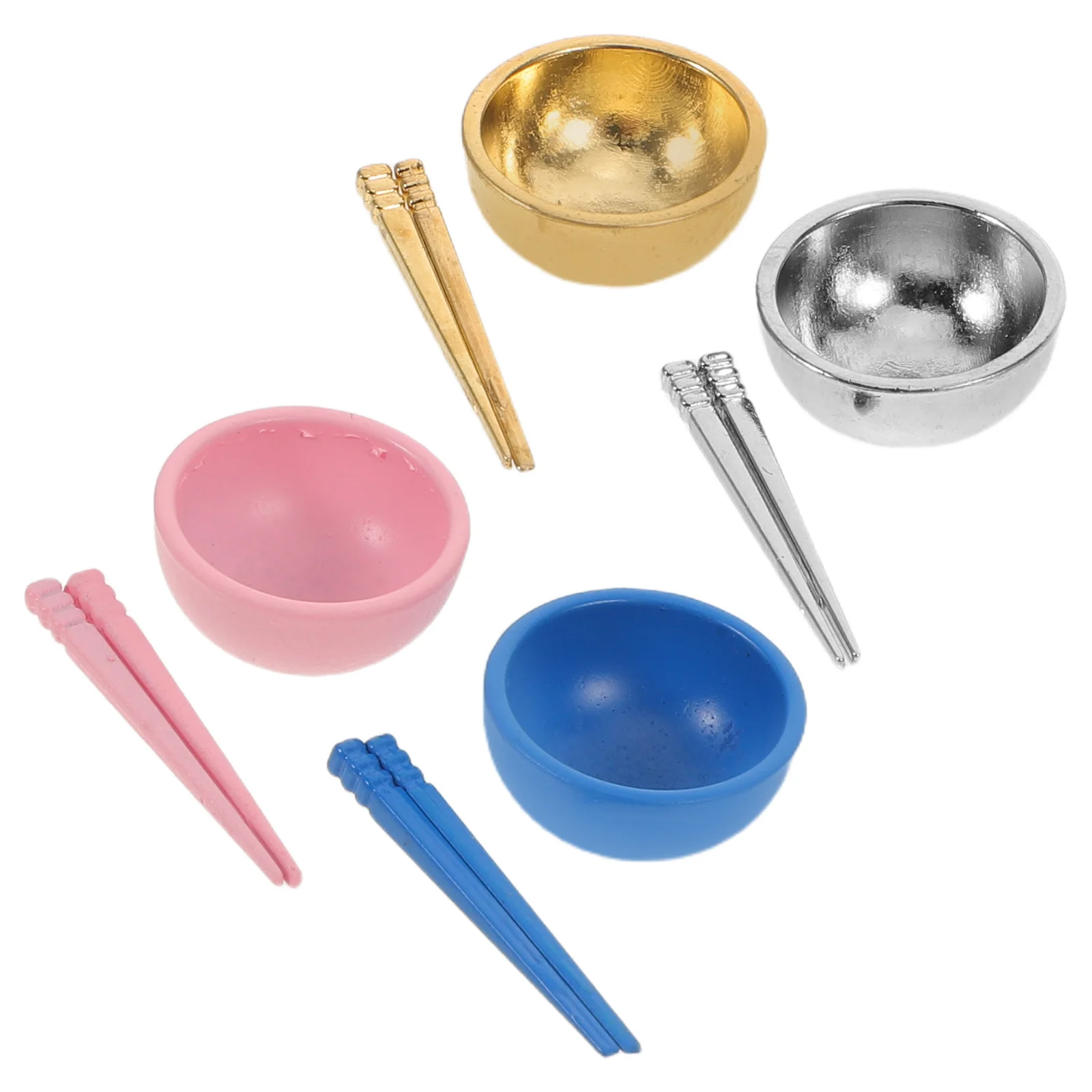 

4Set Dollhouse Miniature Kitchen Utensils Realistic Metal Mini Bowls Chopsticks Mini Kitchen Decor Accessories for 1:12 Dining