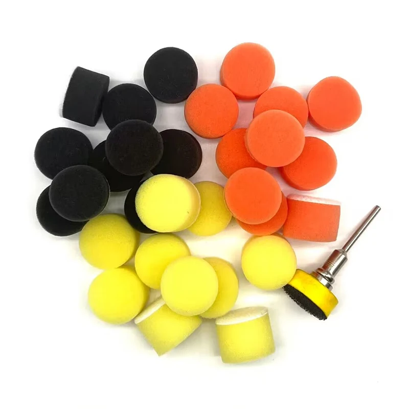 11 Pcs Mini Car Foam Drill Polishing Pad Kit Hook and Loop 1 Inch 25mm Detail Sponge Wool Waxing Buffing Pads with Backer