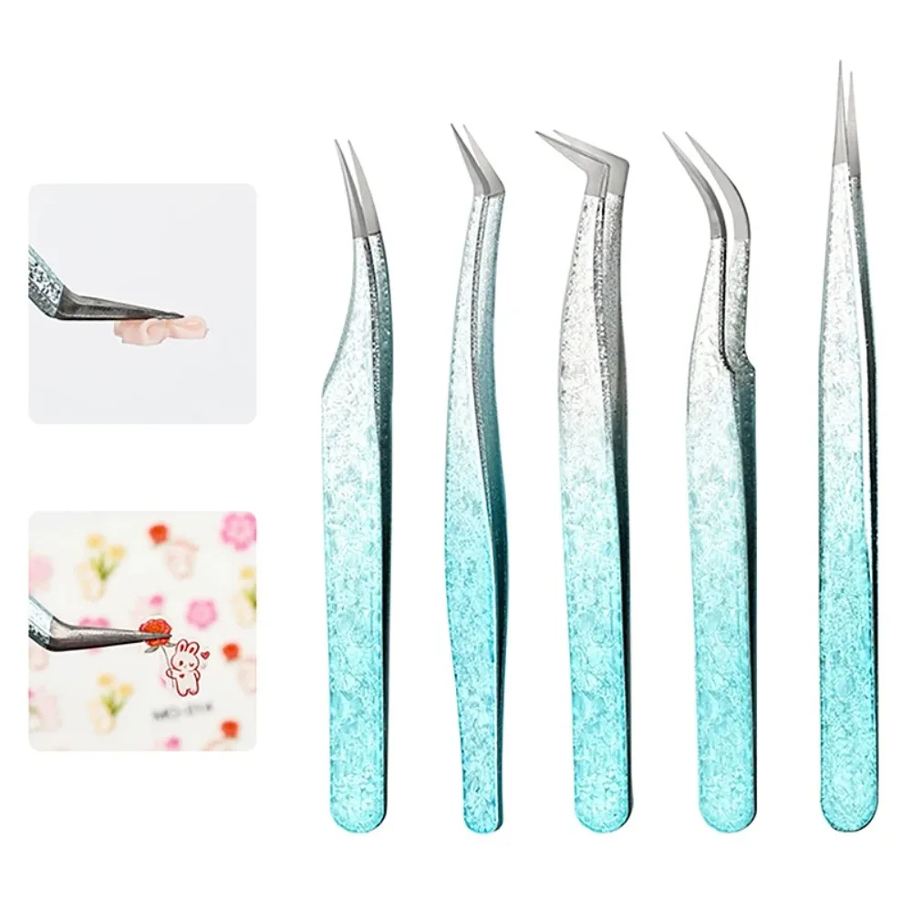 Pince à épiler pour faux cils, pince à épiler antistatique, fleur de glace, extension de cils, pinces d'art d'ongle, 2 pièces