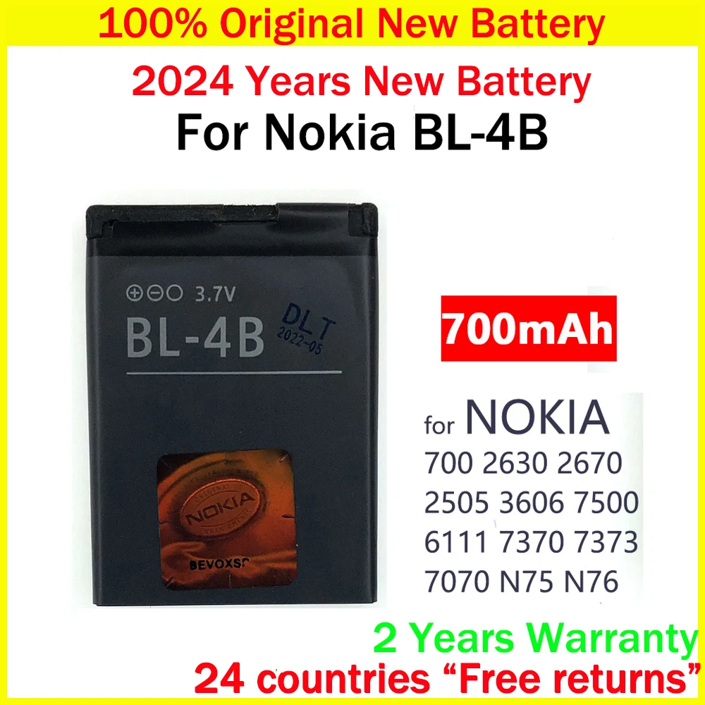 New Original Battery BL-4B BL 4B 700mAh For Nokia 2505 3606 3608 2670 2660 2630 6111 7070 Batteries