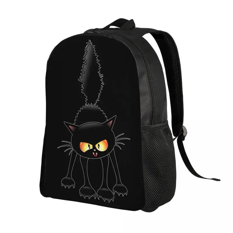 Mochilas divertidas de dibujos animados para hombres y mujeres, bolsa de libros para estudiantes universitarios, bolsas para portátiles de 15 pulgadas, Gato Negro feroz