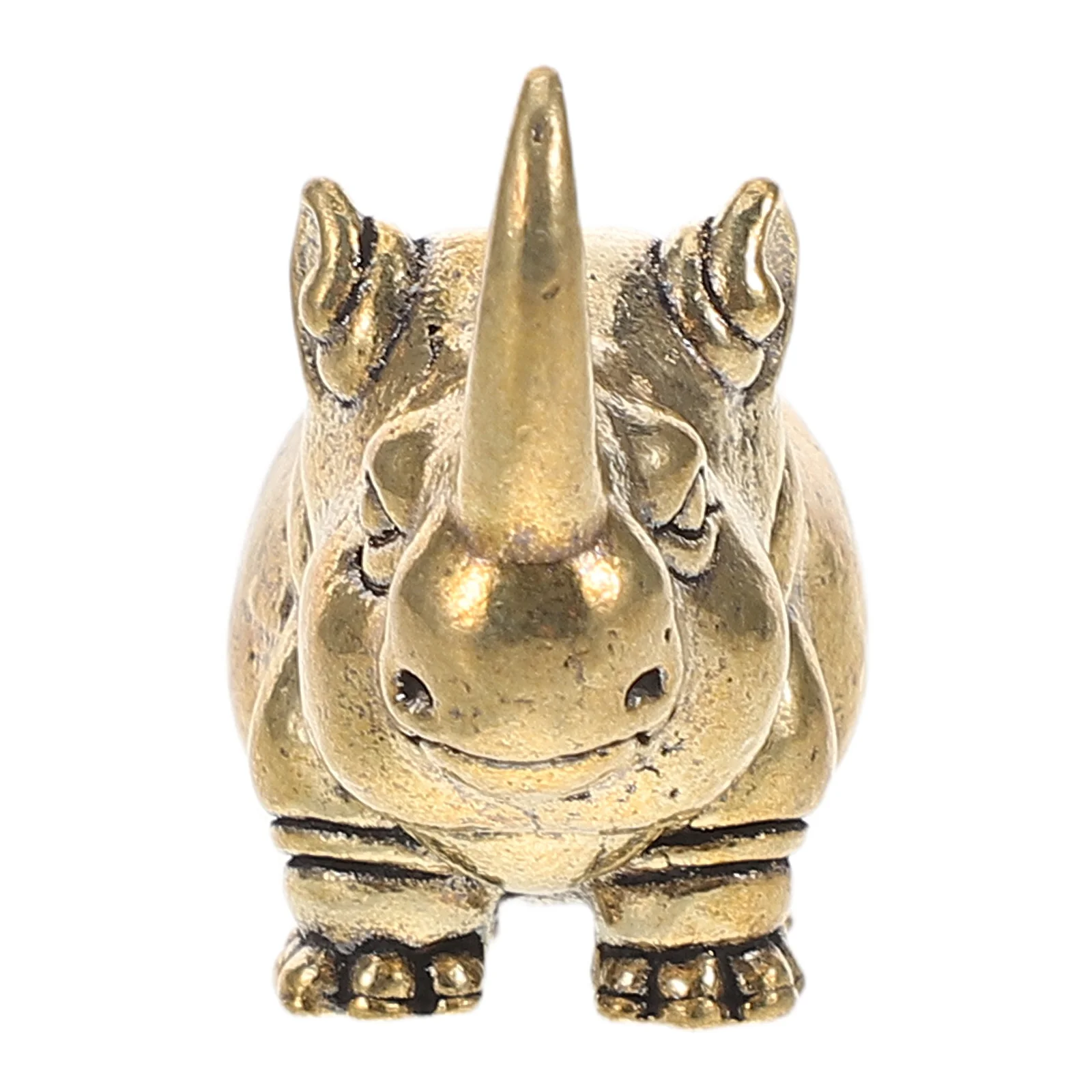 

Solid Brass Rhino Miniature Metal Animal Statue Retro 1.5x1.1 Inch Desktop Ornament Tea Pet Home Office Decor