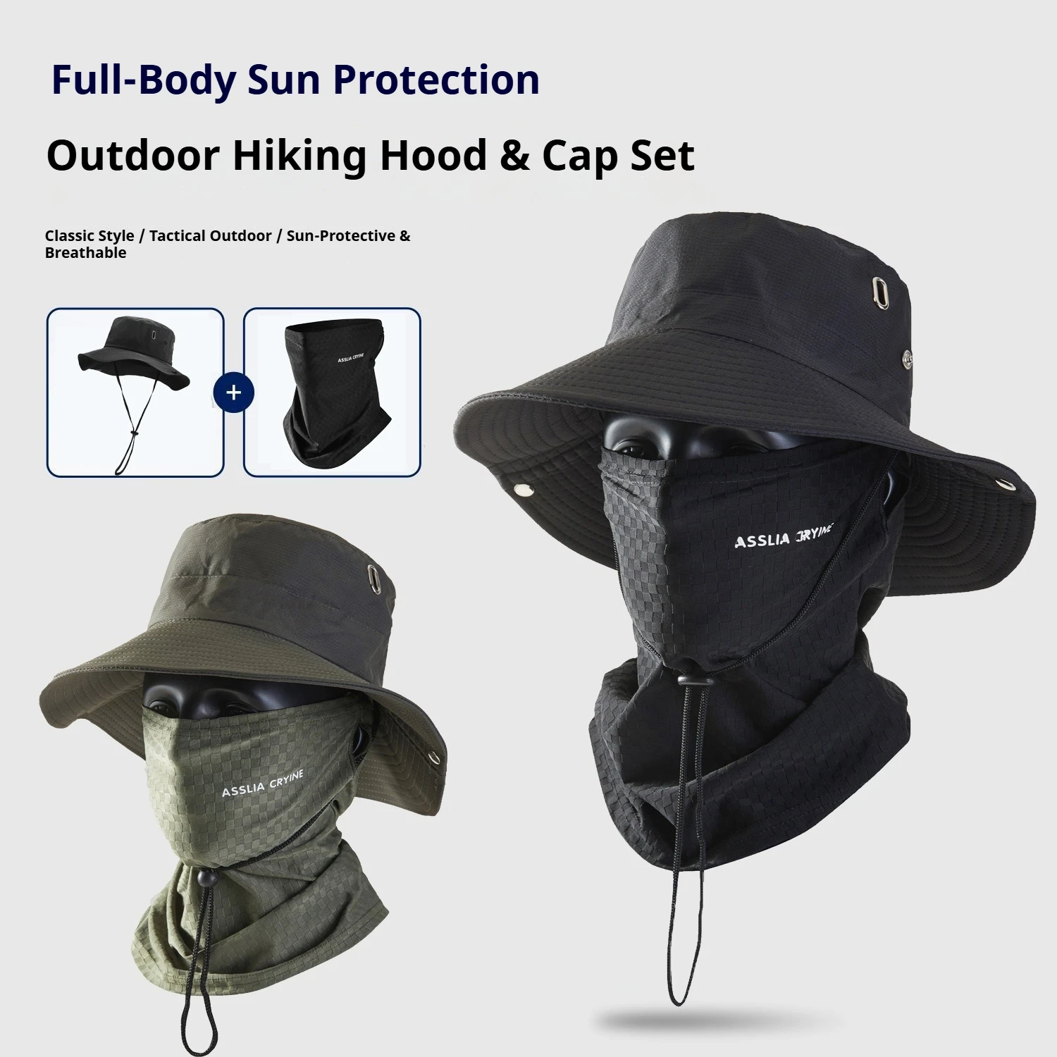 Unisex Fishing Sun Hat with Detachable Face Neck Cover,Ice Silk Cooling Boonie Hat,UV Protection Outdoor Bucket Hat for Hiking