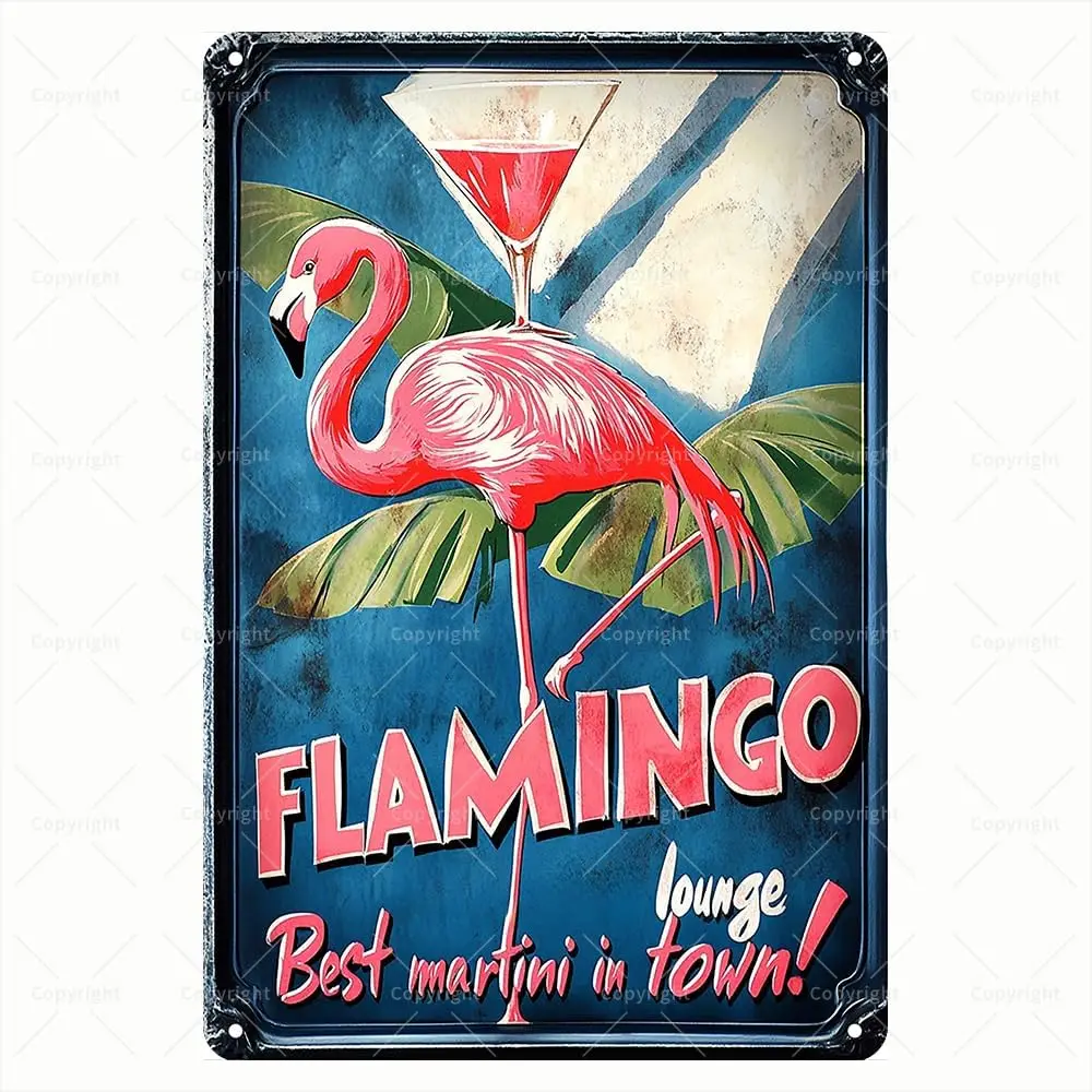 Retro Metal Sign - Flamingo Lounge Best Martini Fun Flamingo Bar Tin Sign for Lounge/Bar - Wall Art for Home/Kitchen/Bar - Gift