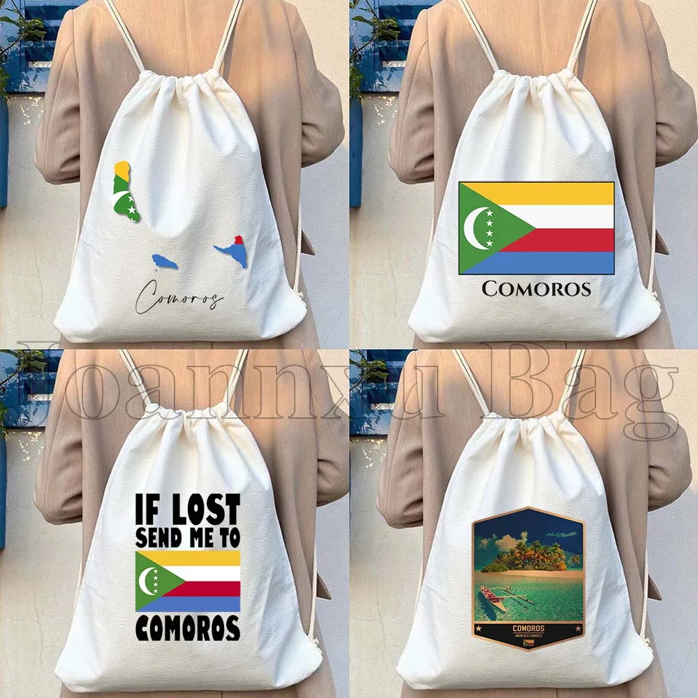 

Comoros Country Flag Map Comorians Gifts Durable Canvas Drawstring Bag Soccer Backpack Workout Yoga Sackpack Cotton String Bag