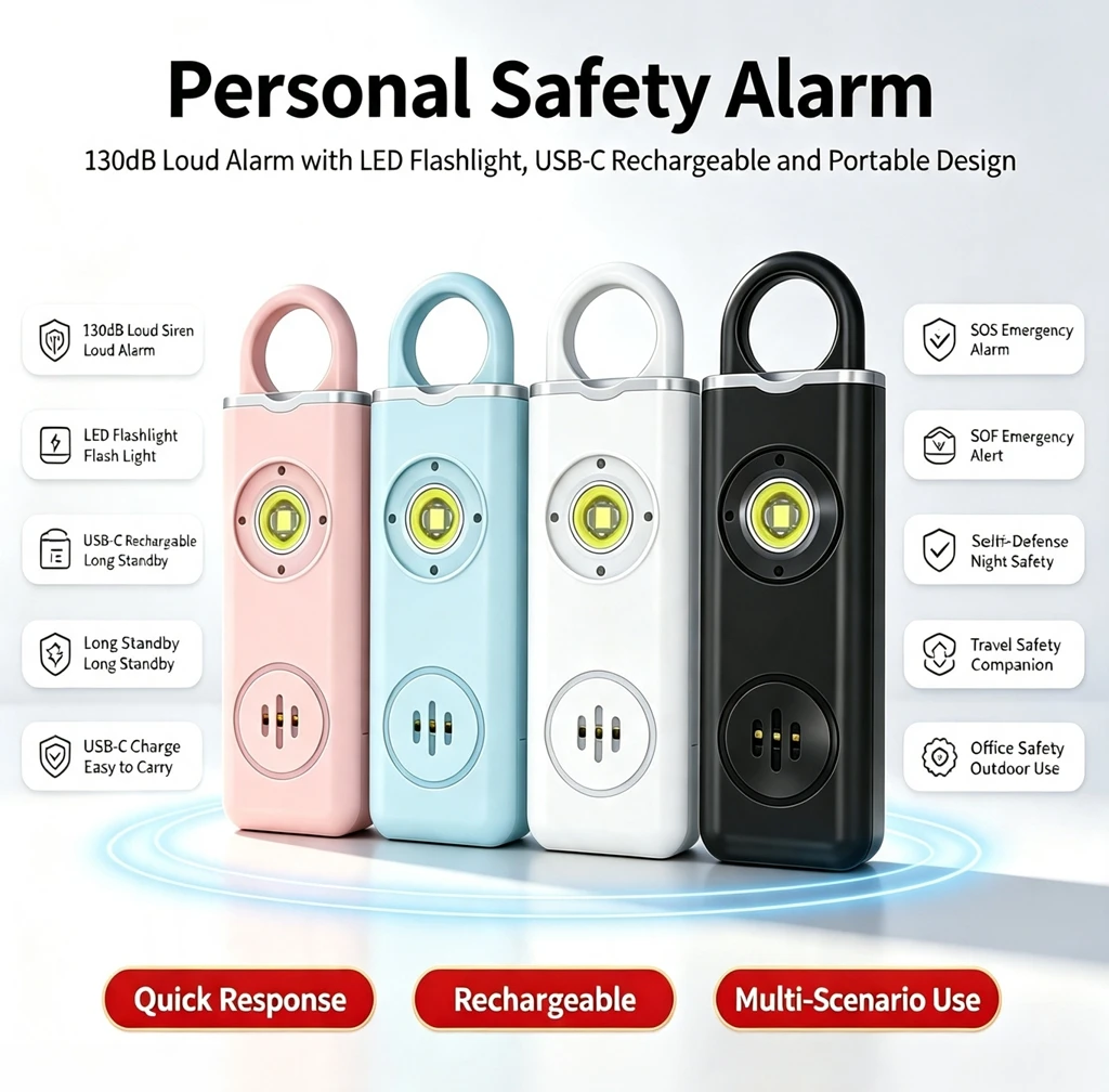 Personal Safety Siren Alarm 130dB Siren Strobe Self Defense Alarm for Women, Kids, Elderly Anti Robbery Call for Help
