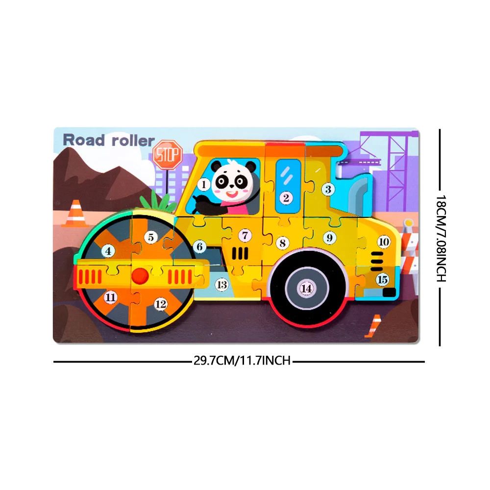 Number Wooden Puzzles Toys for Kids, Toddler Number Puzzle, 3D Car Puzzles and Engineering Vehicleal Jigsaw Toys for Boy Girl